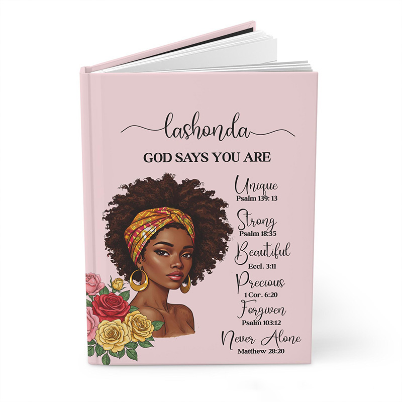 Personalized African American Woman God Says you are A5 Prayer Journal Notebook with Name Gift for Christian Religious Gift for Girls