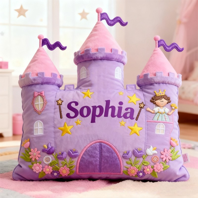 Personalized Cartoon Princess Castle with Name Graphic 3D Print Pillow Christmas Gift for Kids 