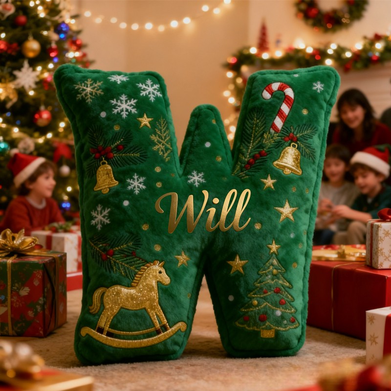 Personalized Christmas Letter with Name Pillow Festive Holiday Decor Graphic 3D Print Cozy Custom Cushion for Living Room Soft Decorative Gift for Kids Family