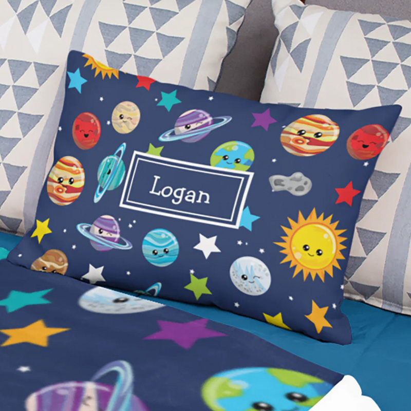 Personalized Solar System Pattern Throw Pillow Cover with Name Outer Space Kids Bedding Home Decor Christmas Birthday Gift for Geek Lover