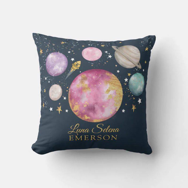 Personalized Space Galaxy Moon Star Boy Nursery  Throw Pillow Astronomy Gift for Child Nerd Geek Lover