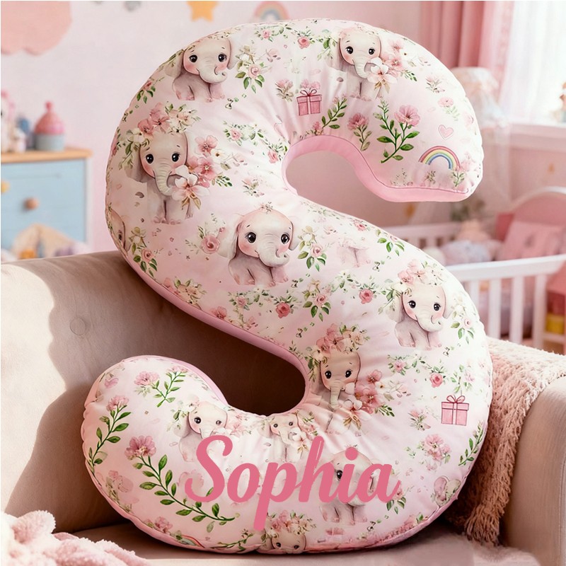 Personalized Watercolor Pink Elephant with Name Graphic 3D Print Pillow Christmas Gift for Kids Birthday Gift