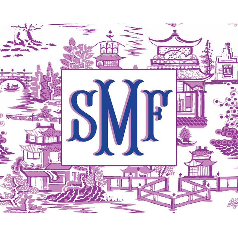 Personalized Mahjong Card Vinyl Stickers Chinoiserie Pagodas Fishtail Monogram