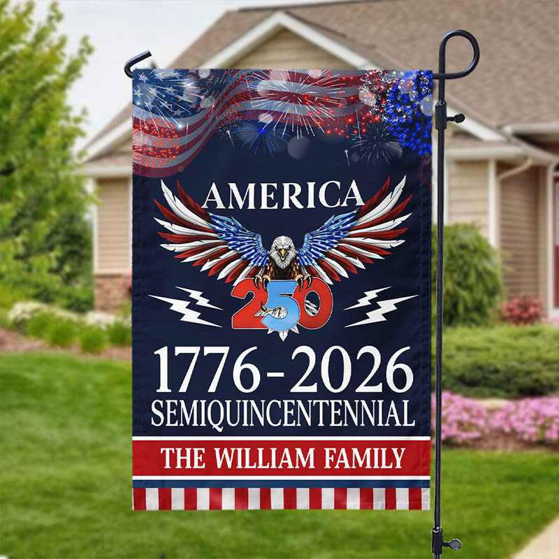 Personalized 250 Years America Semiquincentennial Garden Flag with Family Name