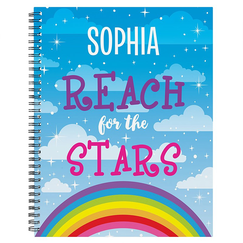 Personalized Reach For The Stars Notebook Colorful Design for Space Geek Lover