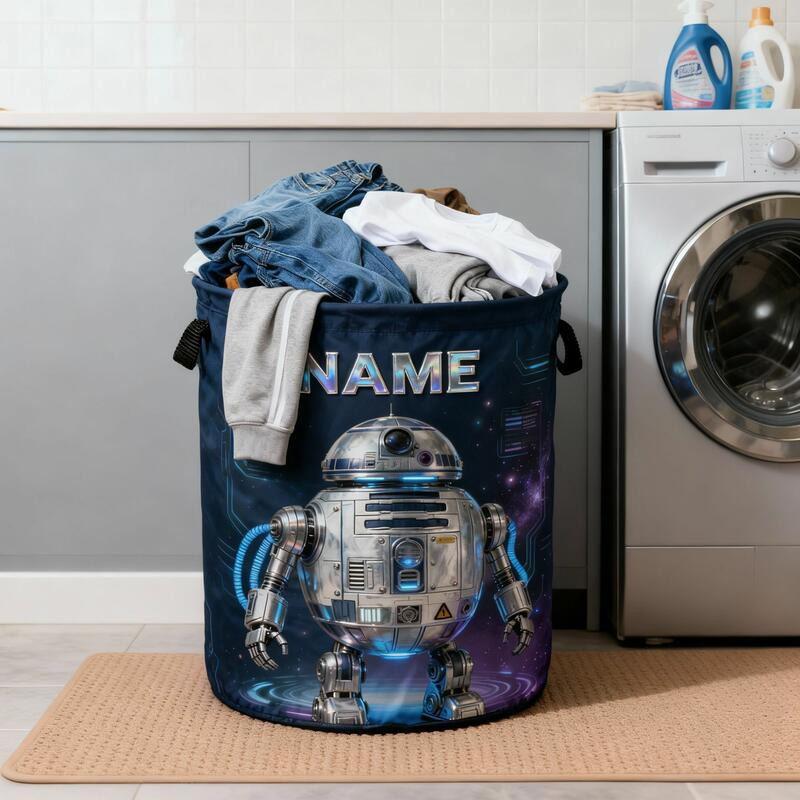 Personalized Robot Designs Waterproof Laundry Basket with Handle and Name Bedroom Laundry Room Birthday Gift for Gamer Geek Lover