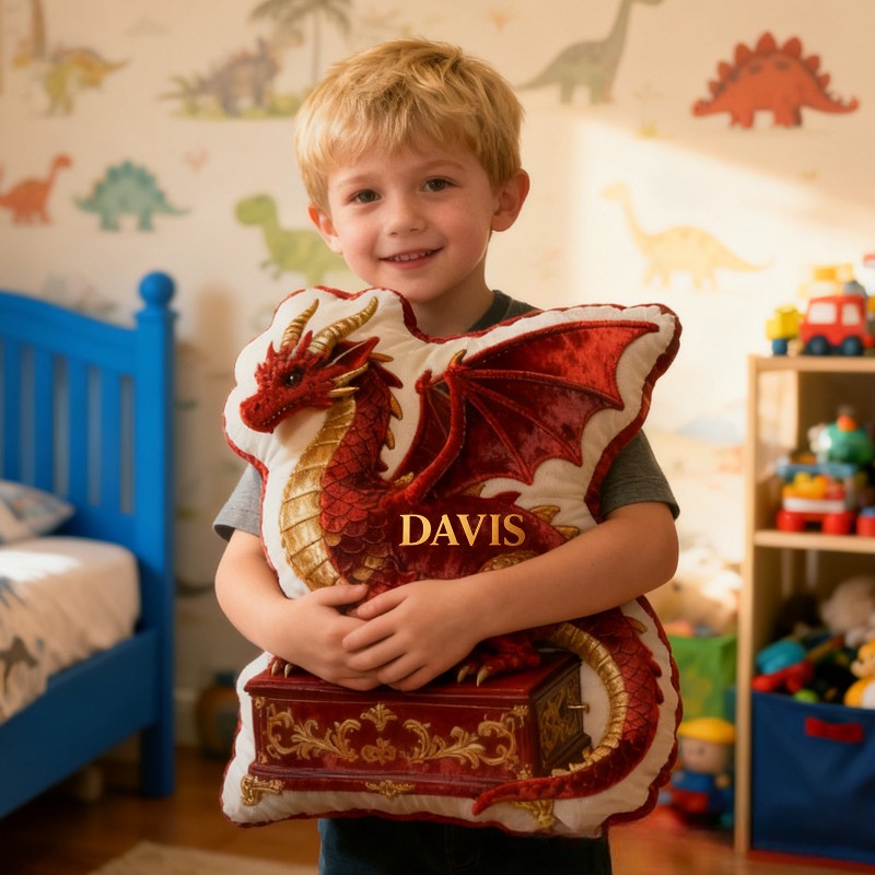 Personalized Red Dinosaur with Name Graphic 3D Print Pillow Christmas Gift for Kids Birthday Gift