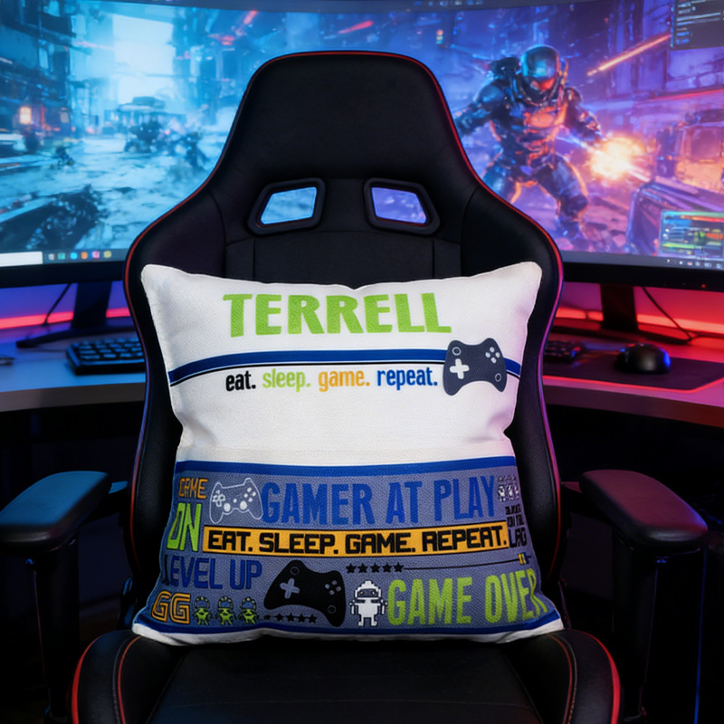 Personalized Video Gamer Throw Pillow Room Decor Gift for Nerd Geek Lover
