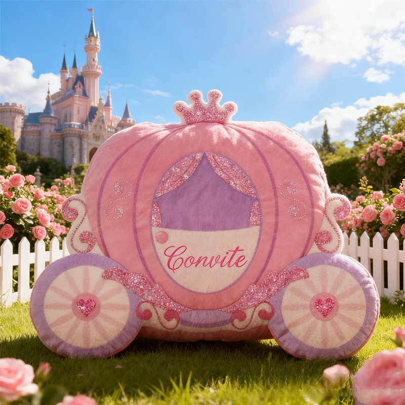 Personalized Pink Princess Pumpkin Carriage with Name Graphic 3D Print Pillow Christmas Gift for Kids 