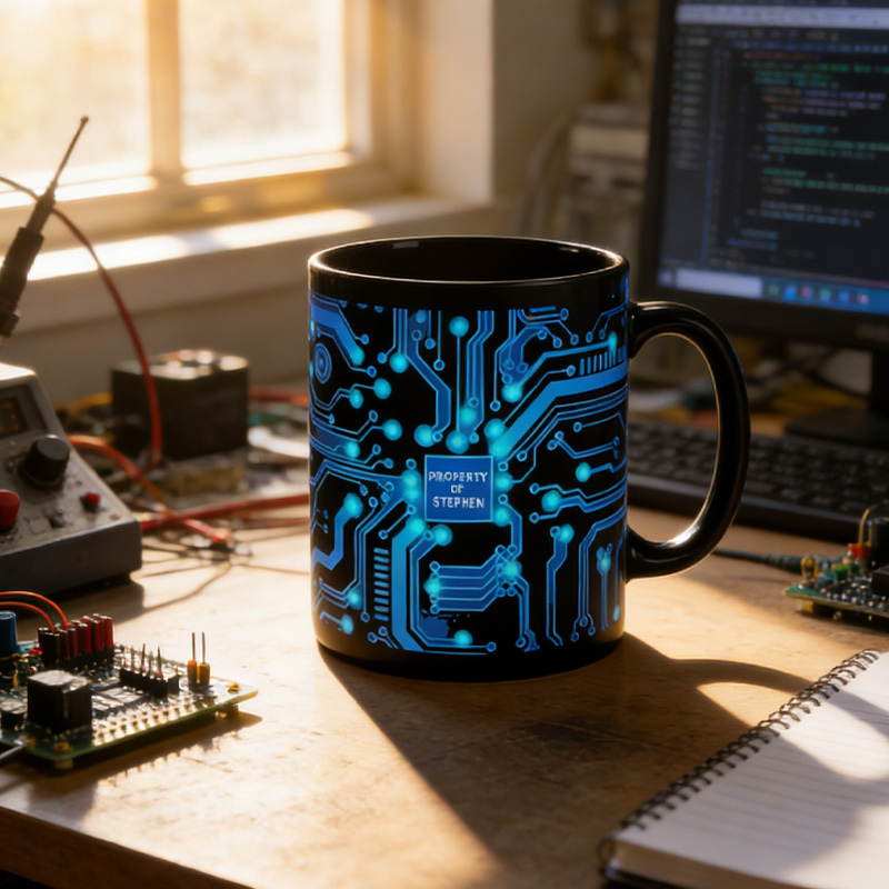 Personalized Blue Circuit Board Mug Custom Computer Coffee Mug Engineer Science Programmer Gift for Geek Lover