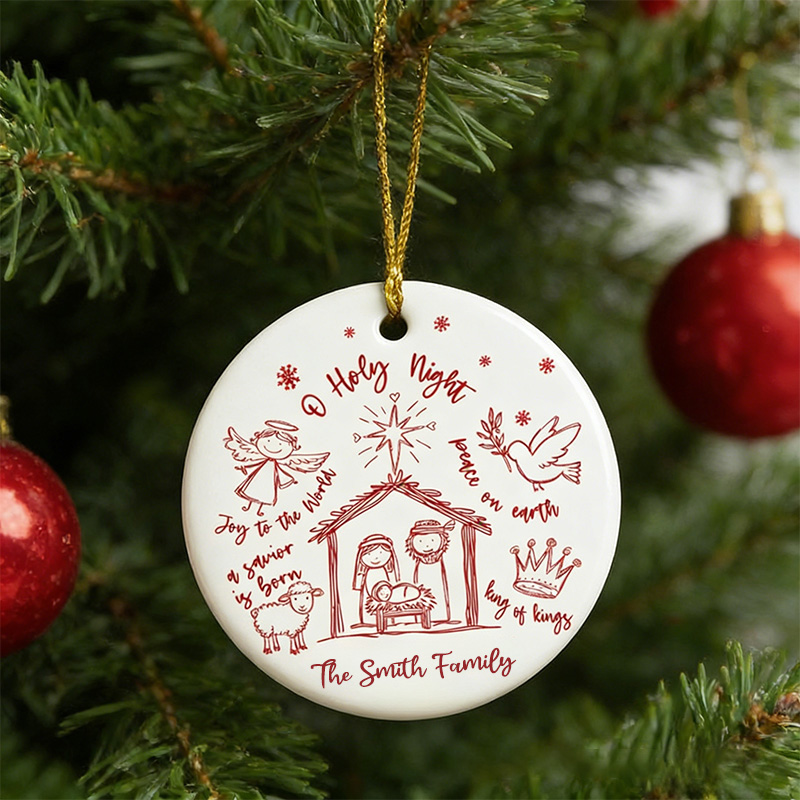Personalized Nativity Scene Holy Night Christmas Ornament with Custom Family Name Christian Ornament Religious Gift Christmas Gift
