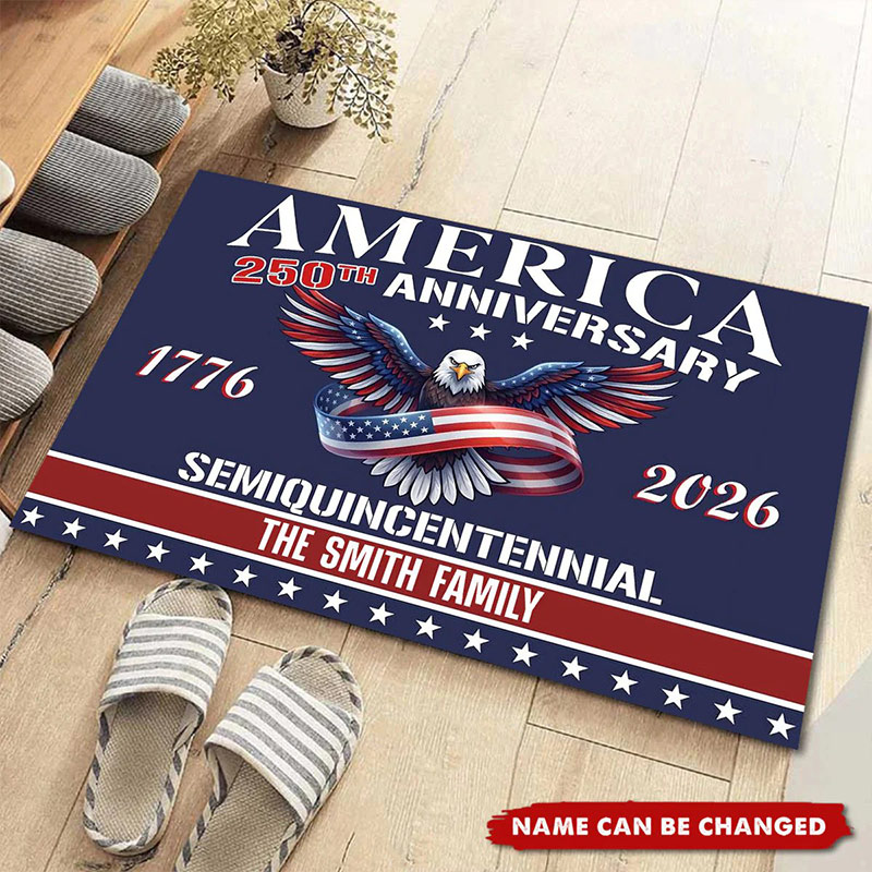 Personalized America 250th Anniversary Dormat for Family Custom  Welcome Doormat with Family Name Gift