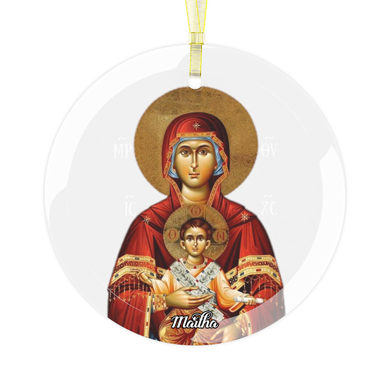 Personalized Virgin Mary Glass Ornament with Custom Name Theotokos Glass Decor Orthodox Nativity Ornament Religious Christian Gift