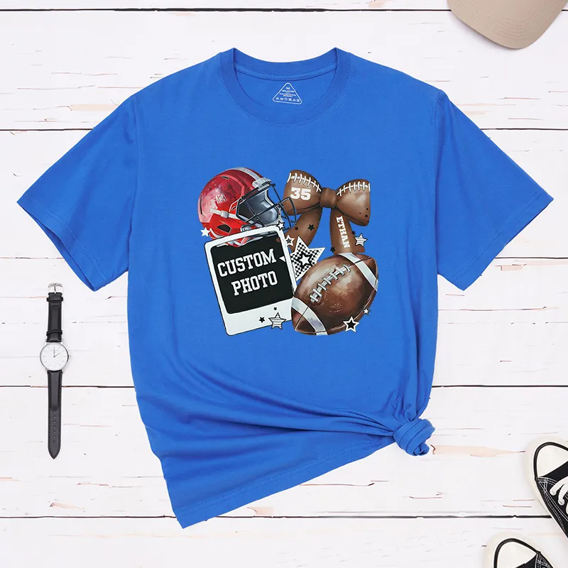 Personalized American Football T-Shirts with Custom Photo, Name, and Number