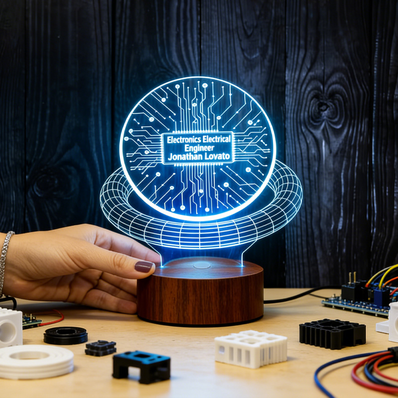 Personalized Electronics Engineer 3D Led Lamp LED Night Light with Wooden Base Birthday Gift for Electronics Engineer Geek Lover