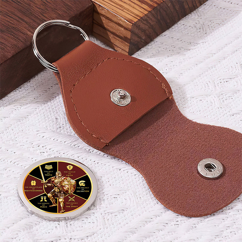 Personalized Armor of God Leather Pocket Hug Keychain with Custom Name Religious Gift Faith Gift for Christian Men