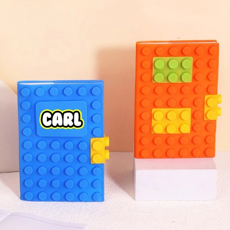Personalized Building Block Notebook with Name A6 Mini Notepad Colorful Silicone Brick Style Lined Journal Notebook Birthday Party Favors for Geek Lover