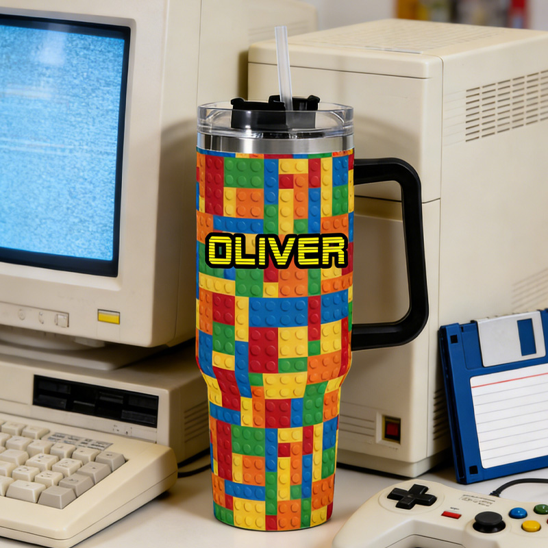 Personalized Building Block Pattern Tumbler Stainless Steel Travel Mug Gift for Geek Lover