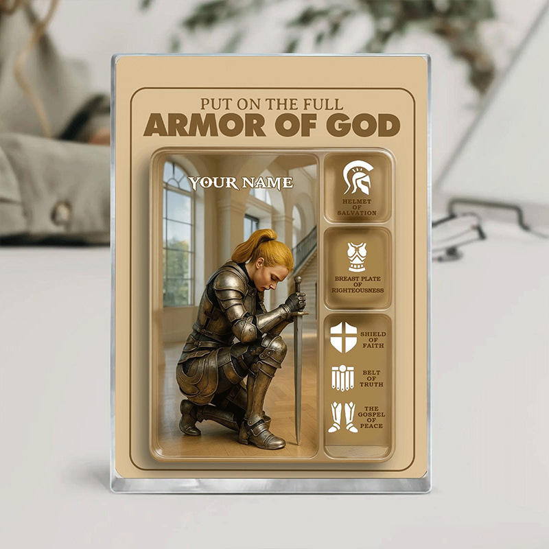 Personalized Put the Full Armor of God Acrylic Block with Custom Name Religious Christian Gift Faith Gift for Women and Girls