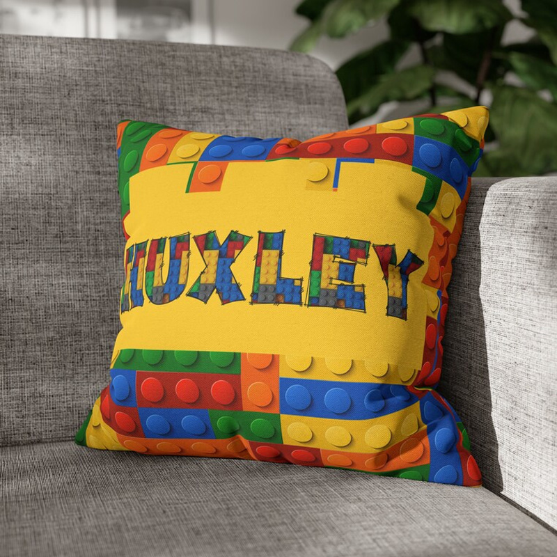 Personalized Building Block Throw Pillow Room Decor Gift for Nerd Geek Lover