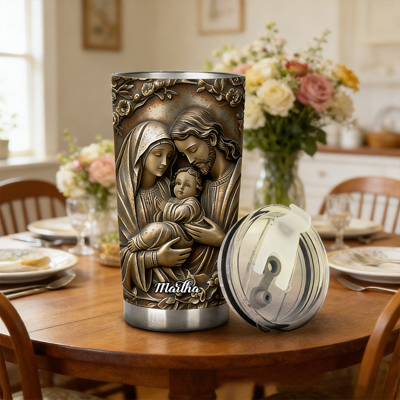 Personalized the Holy Family 20oz Stainless Steel Tumbler with Custom Name 3D Design Tumbler Religious Gift Faith Gift for Christians