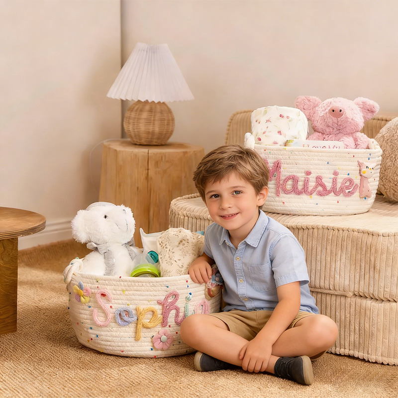 Personalized Handmade Candy Basket Personalized Name Storage Baby Shower Gift S-XL Icon Option  Toy Organizer Easter Basket gift for kids
