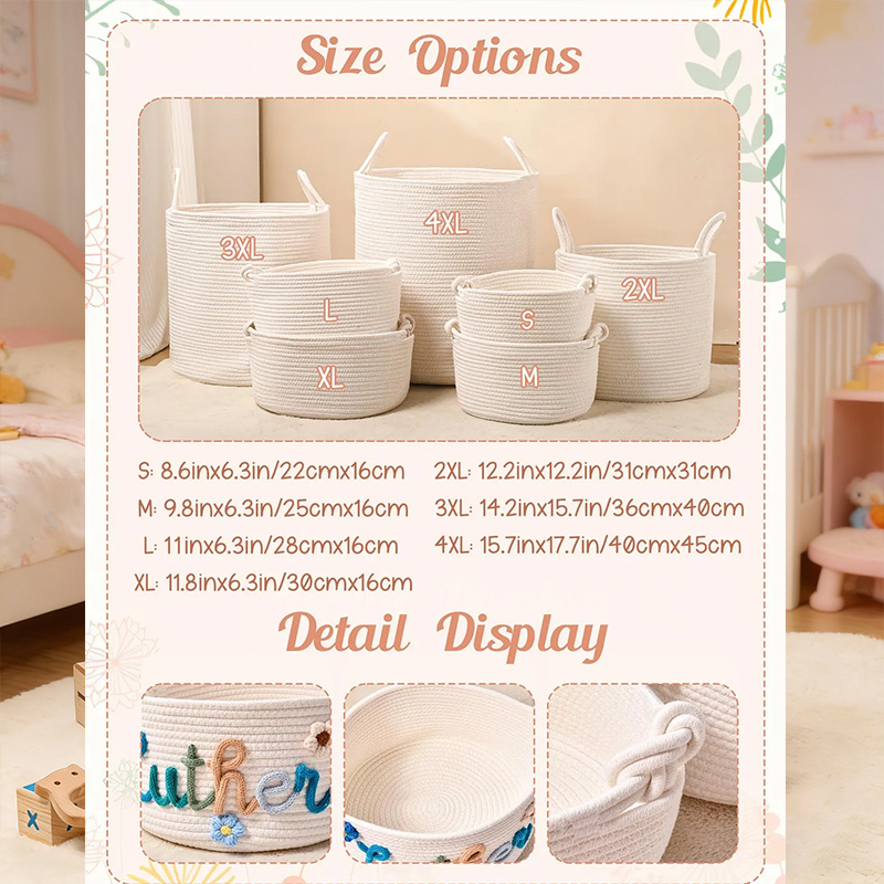 Personalized Handmade Candy Basket Personalized  Name Storage Basket Baby Shower Gift Cotton Rope Basket Nursery Storage Basket Toy Organizer Easter Basket gift for kids 