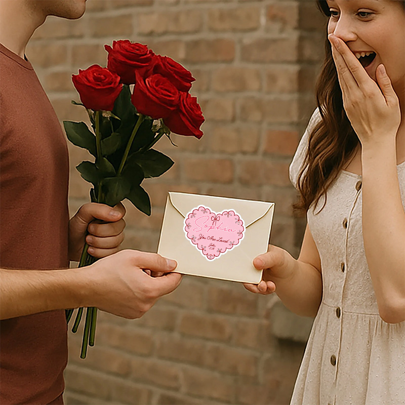Personalized Pink Bow Heart you are Loved Bible Verse Stickers with Name Religious Gift Valentine's Day Gift for Couple Woman