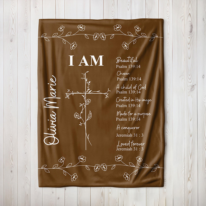 Personalized Bible Verse Throw Blanket with Custom Name Floral Cross Blanket Faith Home Decor Religious Gift Christian Gift for her 