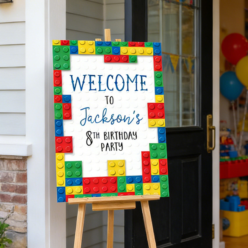 Personalized Building Blocks Welcome Sign Print Canvas Painting Poster for Kids Birthday Gift Geek Lover
