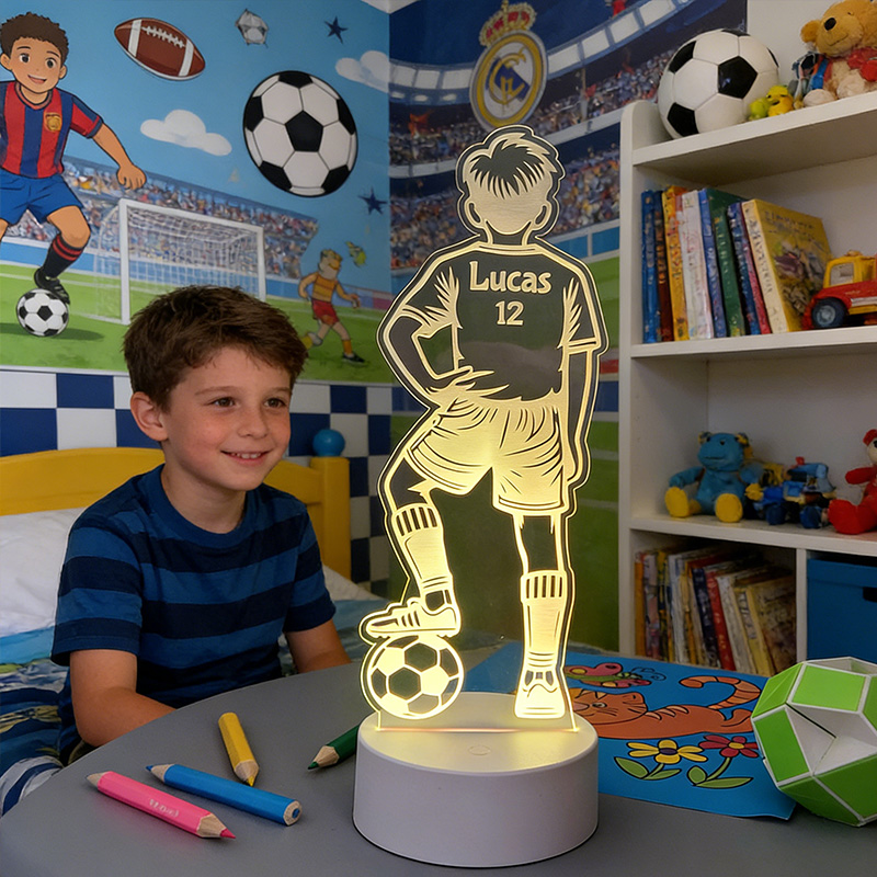 Personalised Footballer LED Night Light with Custom Name Night Light Remote Controlled Football Illusion Lamp for Boy gift