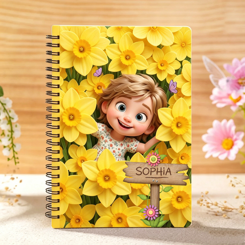 Personalized Cute Cartoon Girl Birth Flower Custom Name Notebook for Children