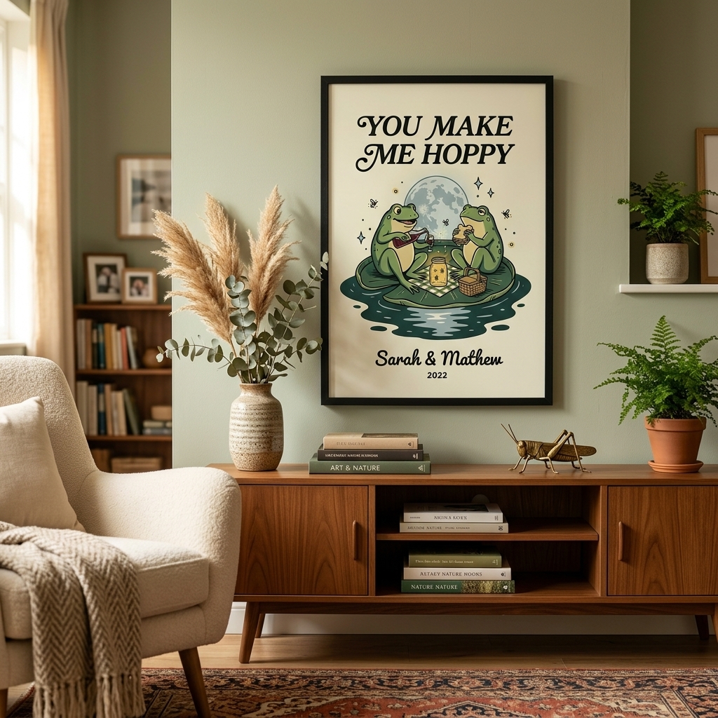 Personalized You Make Me Hoppy Frog Couple Wall Art Couple Canvas Frog Print Poster Romantic Love You Longer Wall Decor Anniversary  Gift Couple Frog Home Decor