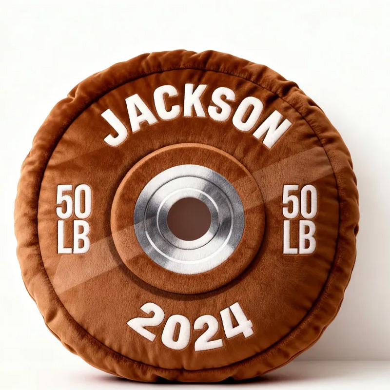 Personalized Weight Lifting Plate Name Pillow Graphic 3D Print Gift Ideas Exercise Themed Christmas Weightlifting Workout Pillow Comfortable Christmas Decor for Gym Lovers