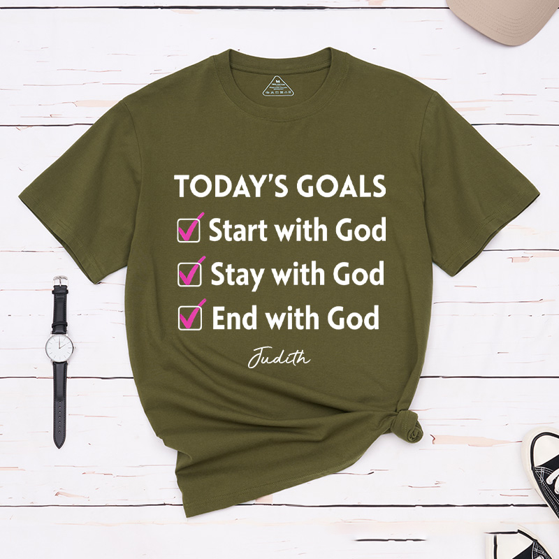 Personalized Today‘s Goals Start with God Classic T-Shirt with Custom Name Christian Unisex Shirt God Goals Tee Religious Gift