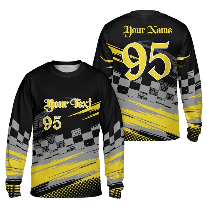 Personalized Checkered Flag Racing Custom Name Number Long Sleeve Shirt