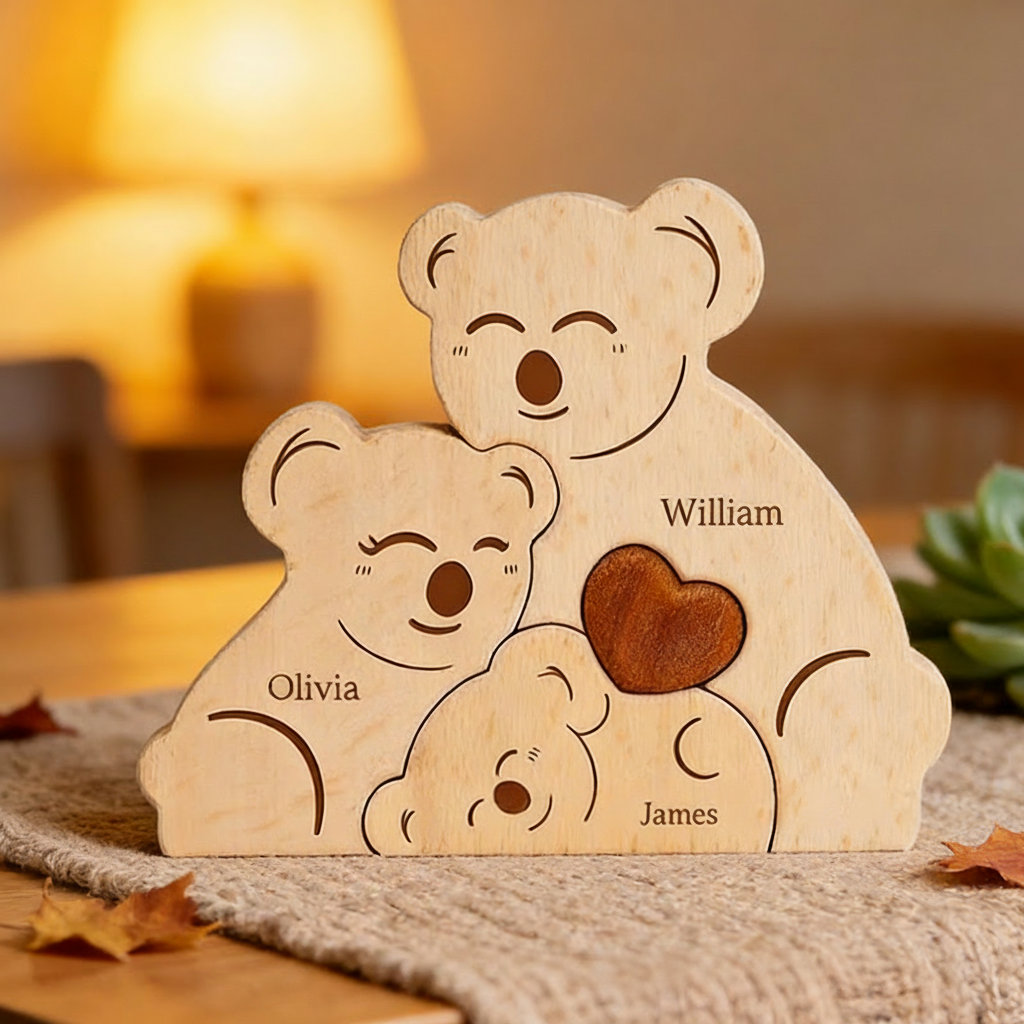 Personalized Family Puzzle Custom Wooden Koala Family Decor Custom Engraved Name Sign Home Decoration Gift