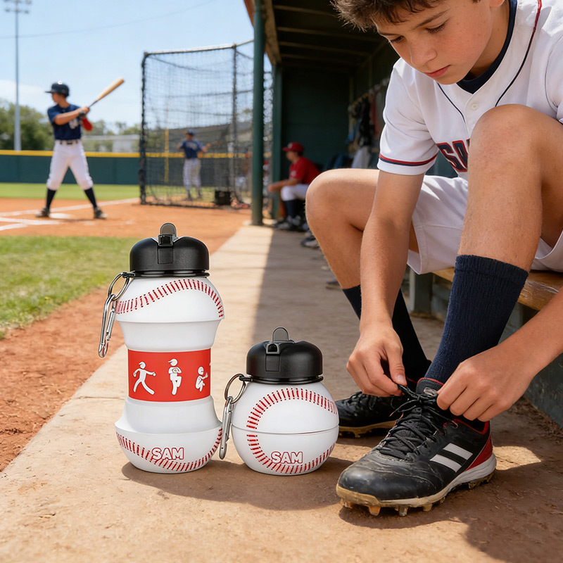 Personalized Foldable Baseball Water Cup Silicone Baseball Sports Water Bottle Custom Name Gift for Baseball Lovers