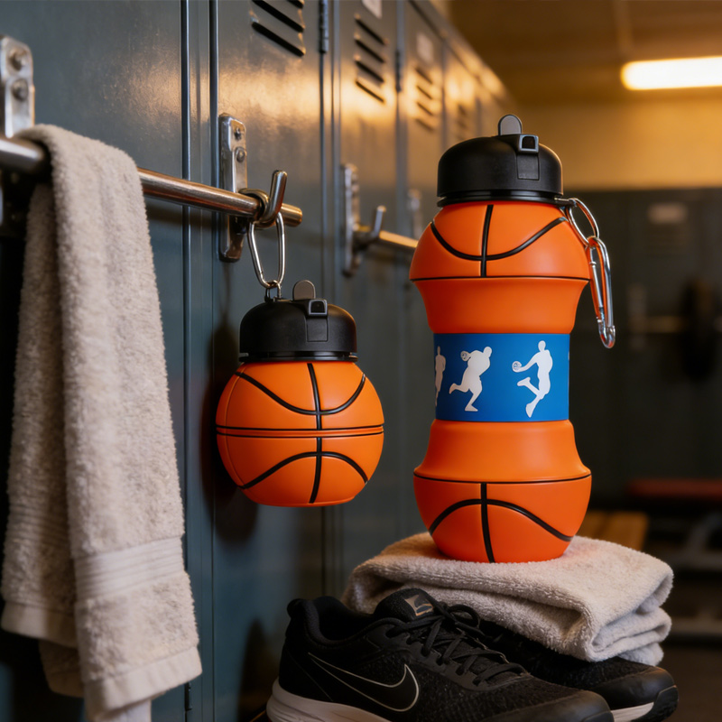 Personalized Foldable Clssic Basketball Water Cup Silicone Basketball Sports Water Bottle Custom Name Gift for Basketball Lovers