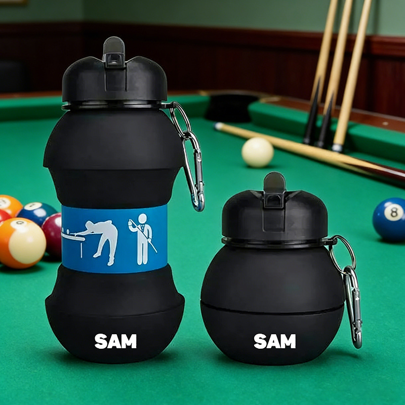 Personalized Foldable Clssic Billiards Water Cup Silicone Billiards Sports Water Bottle Custom Name Gift for Billiards Lovers