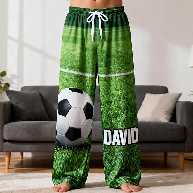 Personalized Soccer Pajama Pants with Custom Name and Field Design