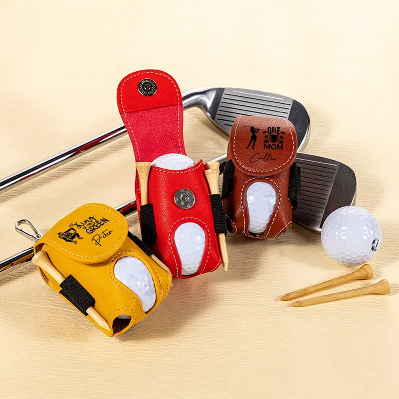 Personalized Leather Golf Ball Pouch with Custom Name and Fun Golf Themed Designs