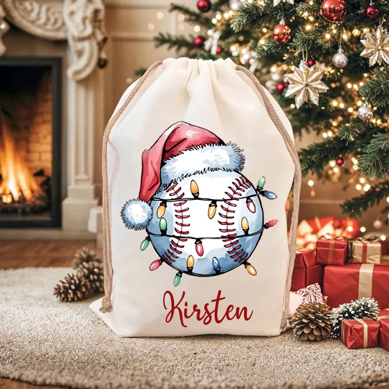 Personalized Sports Christmas Sack with Festive Lights and Custom Name