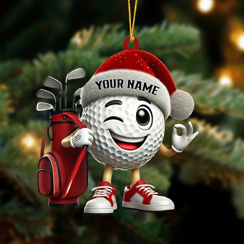 Personalized 3D Acrylic Golf Christmas Ornament with Playful Character and Custom Name Design  