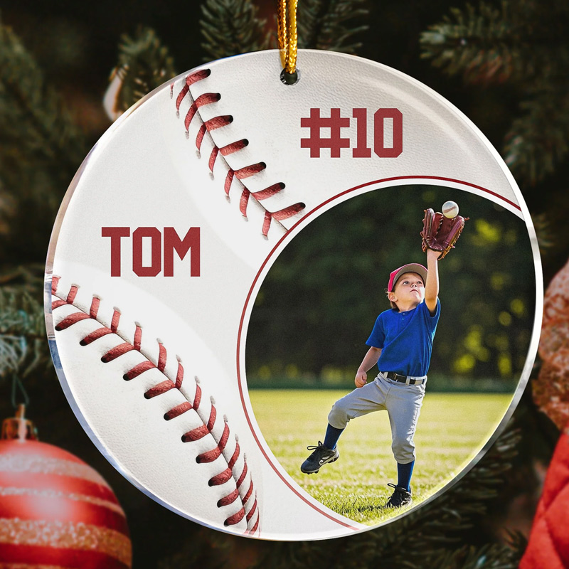 Personalized Baseball Christmas Ornament with Custom Name and Number  
