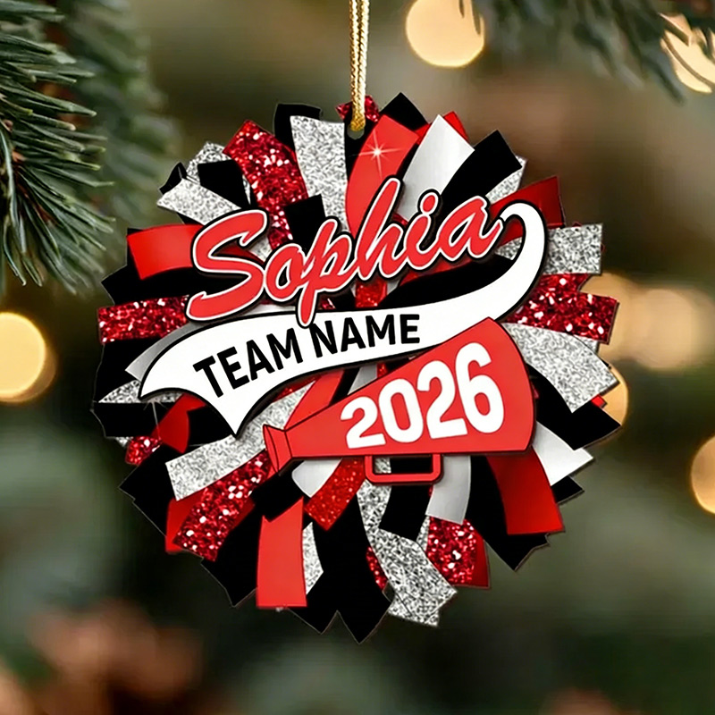Personalized Acrylic Cheerleading Ornament with Custom Name, Team, and Year Design