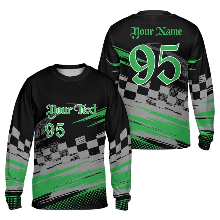 Personalized Checkered Flag Racing Custom Name Number Long Sleeve Shirt