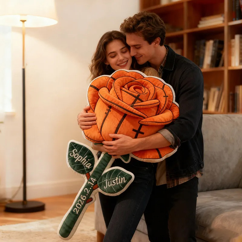 Personalized Basketball Rose Pillow for Couples with Names and Date Perfect Valentine's Day Gift