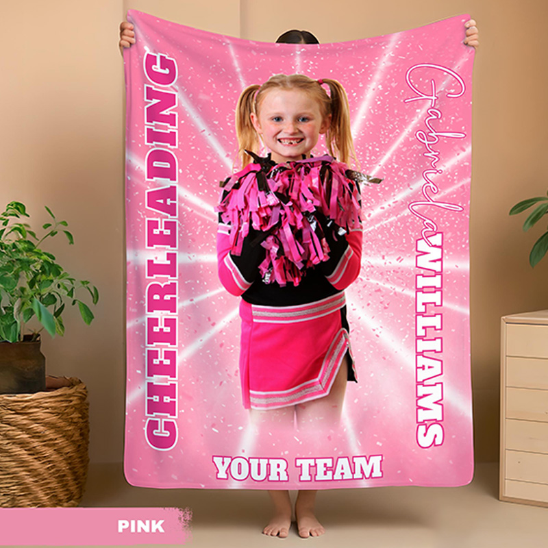 Personalized Cheerleader Blanket Featuring Your Photo and Name for Girls Cheer Team Gift