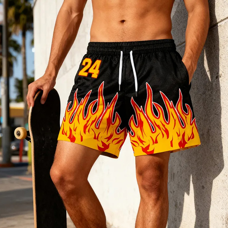 Personalized Sports Shorts with Dynamic Flame Pattern for Sports lovers